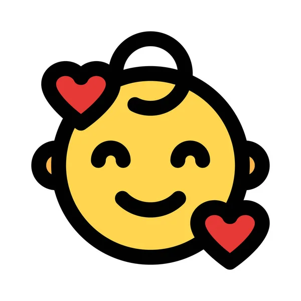 Bebé Sonriente Con Corazones Alrededor Cara Emoticono — Archivo Imágenes Vectoriales