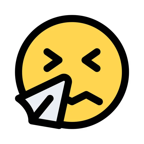 Ziek Gezicht Emoji Niezen Met Zakdoek Verkoudheid Symptomen — Stockvector