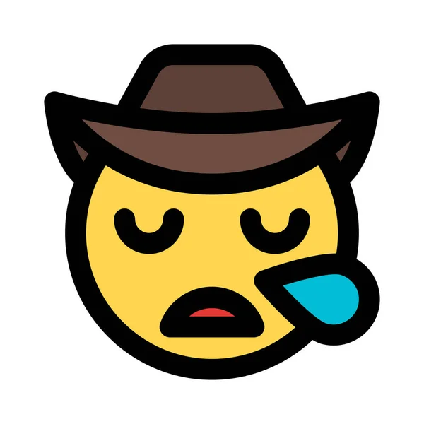 Κουρασμένος Υπνηλία Emoji Καουμπόι Σταγόνα Ιδρώτα — Διανυσματικό Αρχείο