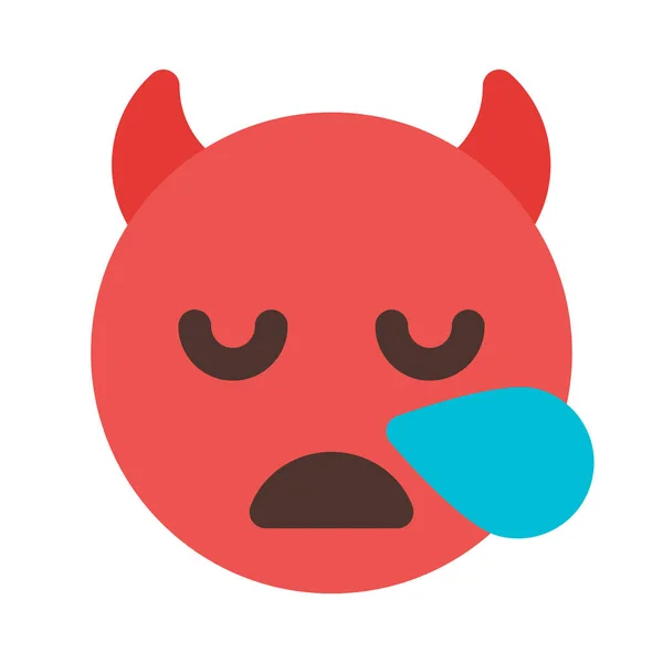 Moe Slaperig Duivel Emoji Met Zweet Druppel — Stockvector