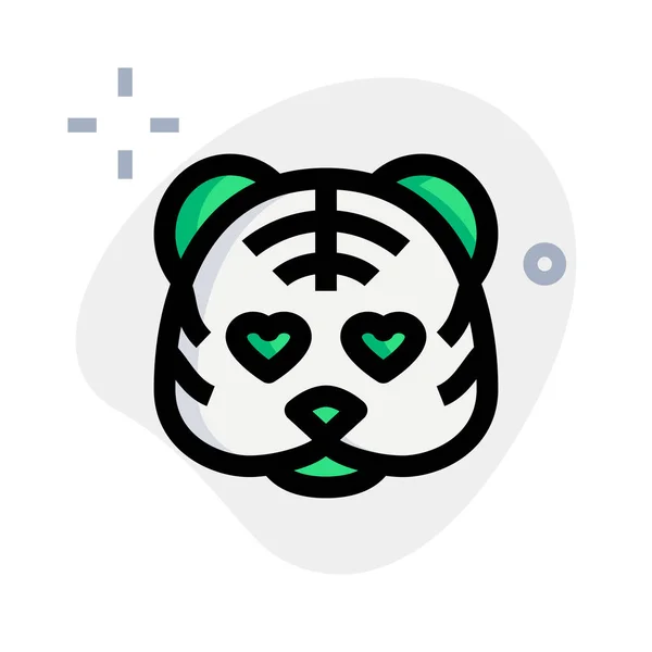 Tigre Feliz Romântico Com Olhos Coração Amor Emoji —  Vetores de Stock