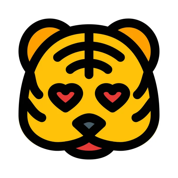 Romántico Tigre Feliz Con Ojos Corazón Amor Emoji — Archivo Imágenes Vectoriales