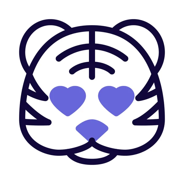 Romantique Tigre Heureux Avec Coeur Yeux Dans Amour Emoji — Image vectorielle