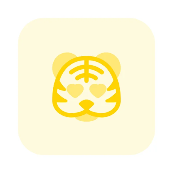 Romantique Tigre Heureux Avec Coeur Yeux Dans Amour Emoji — Image vectorielle
