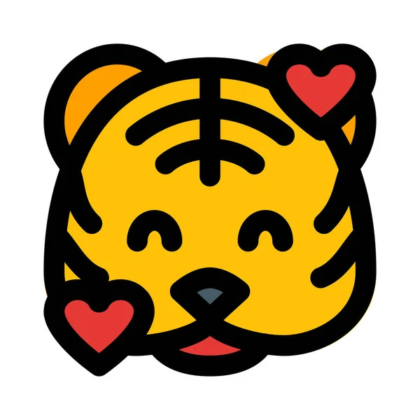 Tigre Sorridente Com Corações Girando Torno Emoticon Rosto —  Vetores de Stock