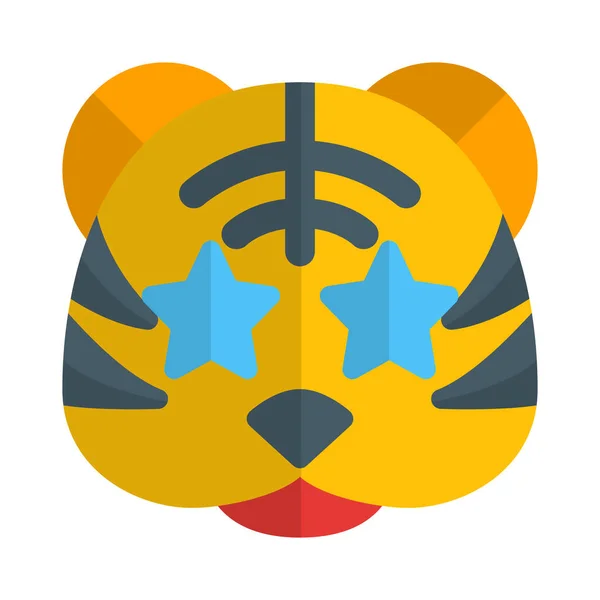 Étoile Collée Sur Les Yeux Émoticône Tigre — Image vectorielle