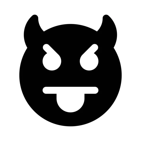 Plagen Tong Gezicht Demon Emoticon Met Horens — Stockvector