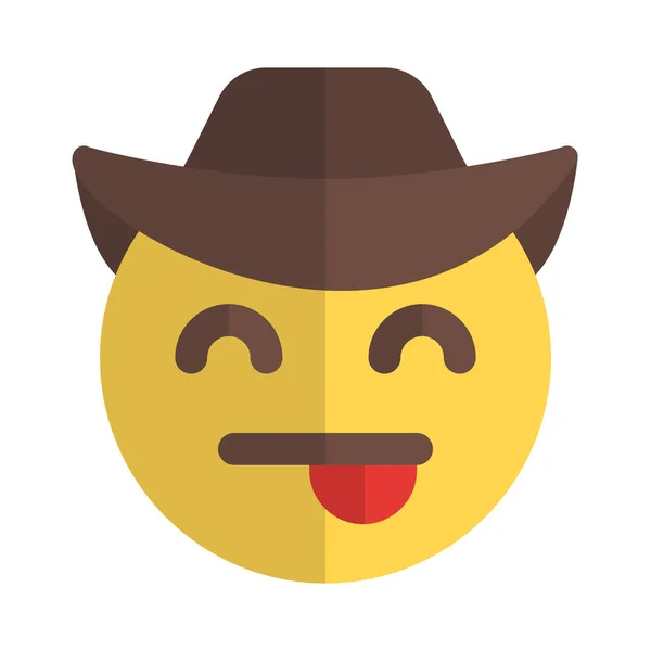 Representação Pictórica Cowboy Emoticon Com Língua Destacada —  Vetores de Stock