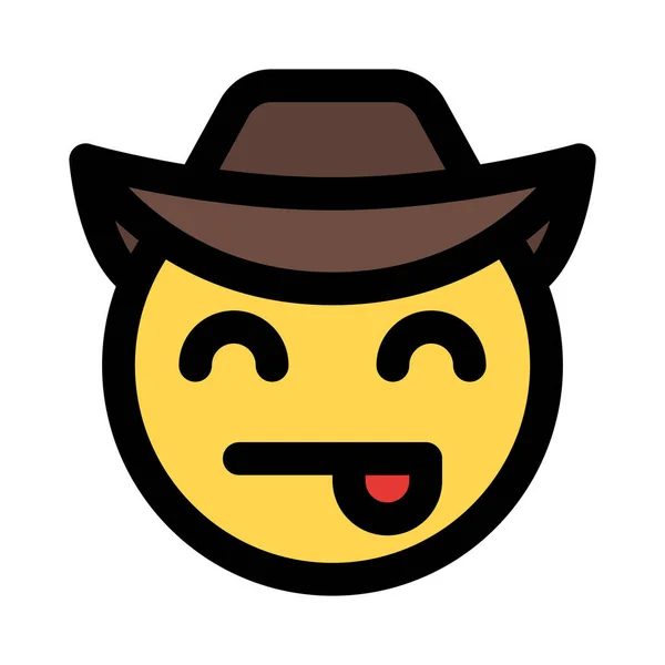 Representación Pictórica Del Emoticono Vaquero Con Lengua Sobresalió — Vector de stock