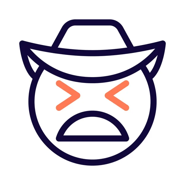 Unbequemer Cowboy Emoticon Gesichtsausdruck Mit Hut — Stockvektor