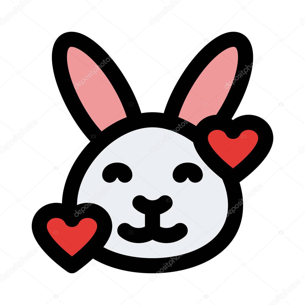 Smiling rabbit with hearts revolving around face emoticon