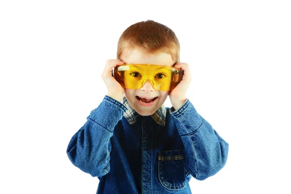 El chico con gafas aisladas sobre un fondo blanco —  Fotos de Stock