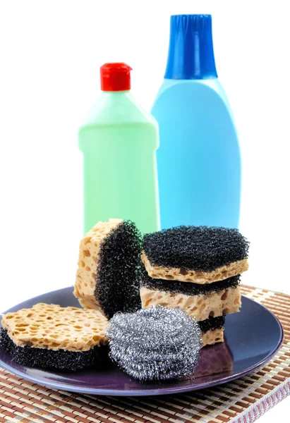 Keuken sponzen voor ware wassen op een witte achtergrond — Stockfoto