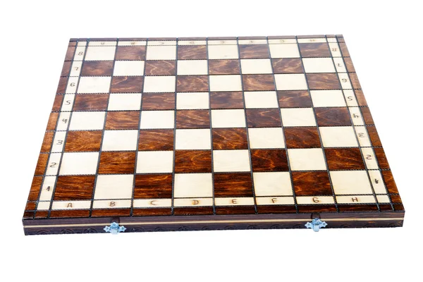 Ahşap satranç tahtası beyaz bir arka plan üzerinde izole — Stok fotoğraf