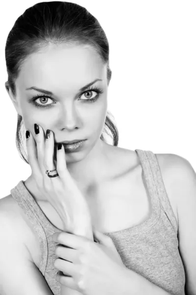 Retrato de la chica con grandes ojos sobre un fondo blanco — Foto de Stock