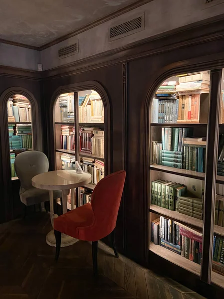 Interior Luxo Sala Vazia Para Leitura Com Suporte Livros — Fotografia de Stock