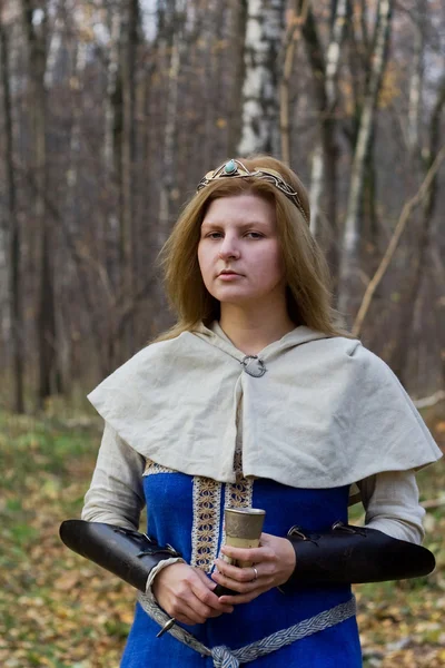 Lady with horn — Stock Photo, Image