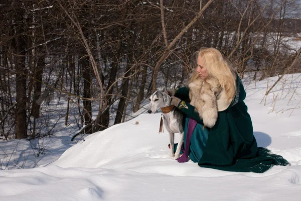 Blonde and saluki — Stock Photo, Image