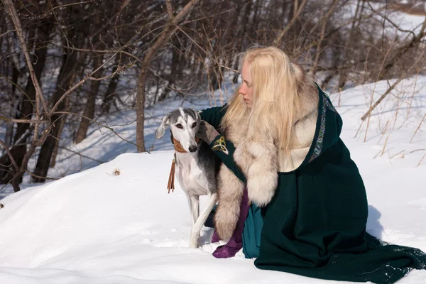 Blonde and saluki — Stock Photo, Image