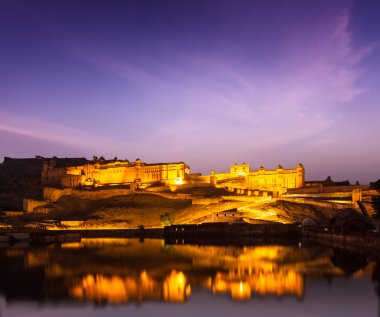 Amer Fort (Amber Fort) at night in twilight. Jaipur, Rajastan, clipart