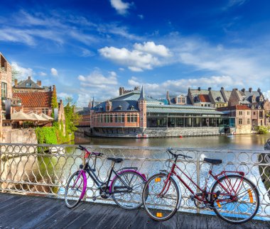 Bridge, bicycles and canal. Ghent, Belghium clipart