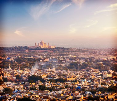 Jodhpur 'un hava manzarası - mavi şehir. Rajasthan, Hindistan
