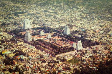 Hindu temple and indian city aerial view clipart