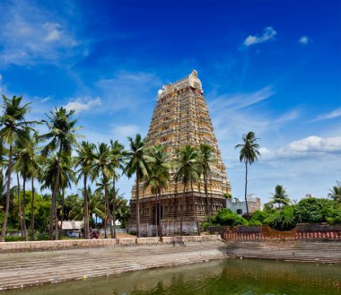 gopura (Kule) ve lord bhakthavatsaleswarar Tapınağı, temple tank