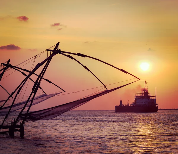 Κινεζική fishnets στο ηλιοβασίλεμα. κότσι, Κεράλα, Ινδία — Φωτογραφία Αρχείου