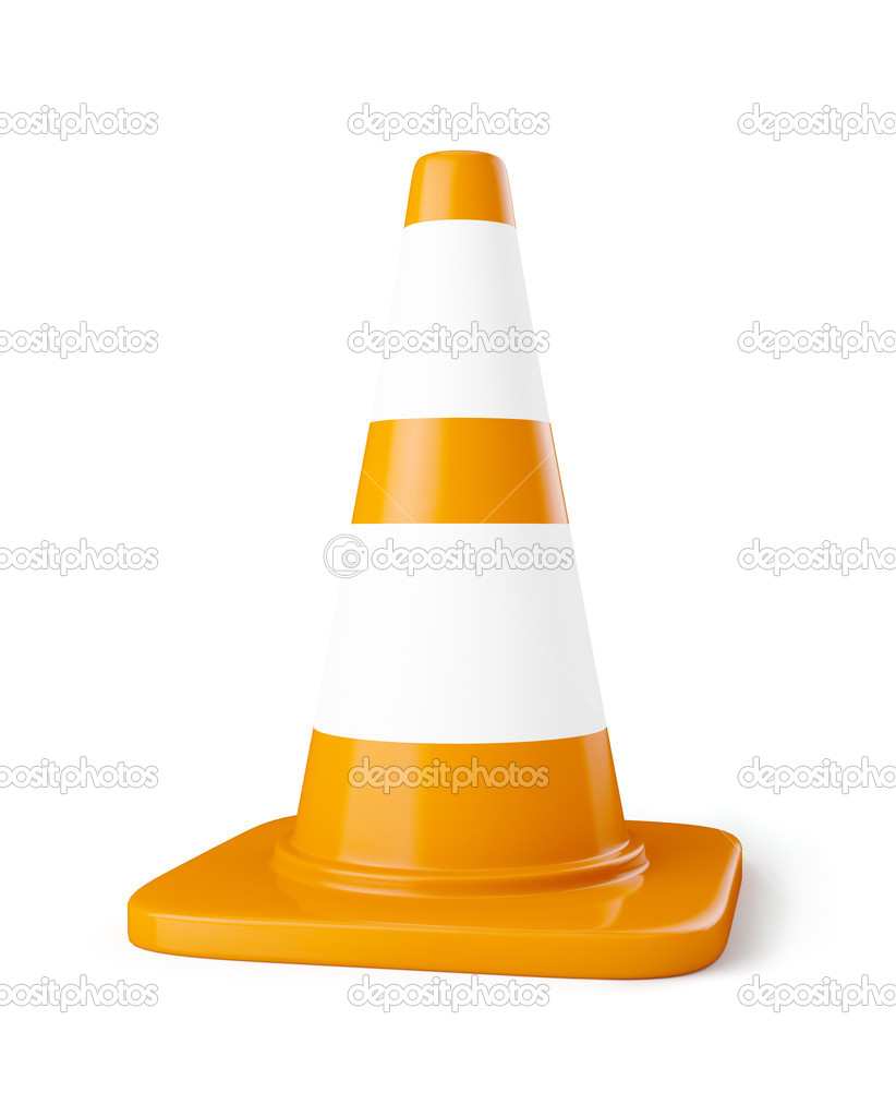Orange highway traffic construction cone with white stripes