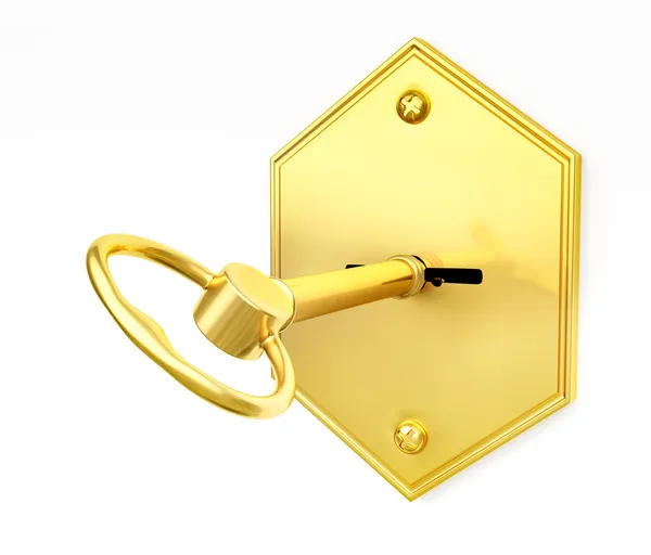 Gyllene nyckeln i nyckelhålet — Stockfoto