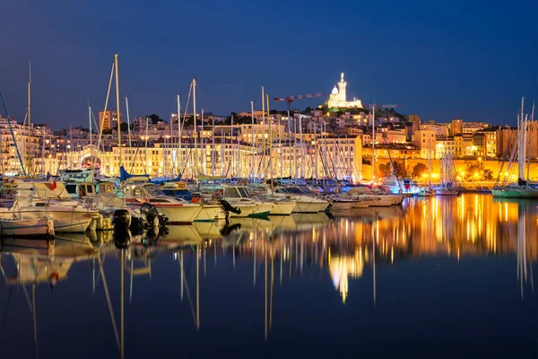 Marseille Old Port v noci. Marseille, Francie — Stock fotografie