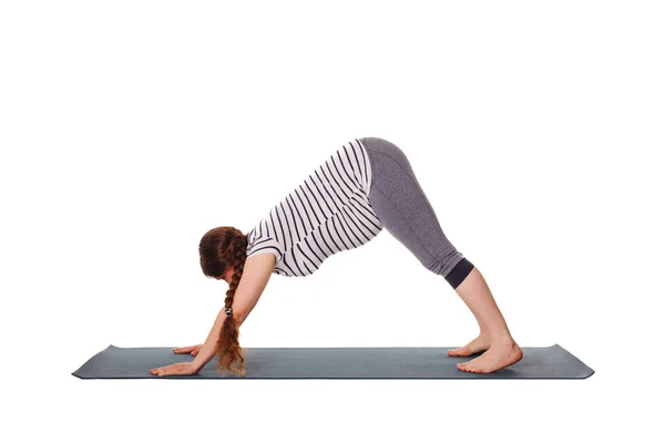 Ejercicio Yoga Durante Embarazo Mujer Embarazada Haciendo Yoga Asana Adho —  Fotos de Stock