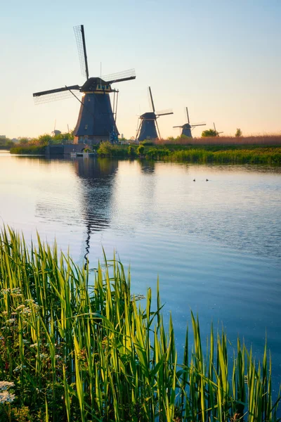 Moinhos de vento em Kinderdijk, na Holanda. Países Baixos — Fotografia de Stock