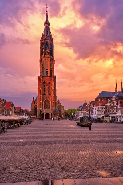 Nieuwe Kerk Nowy Kościół Protestancki Rynku Delft Markt Dramatycznym Niebem — Zdjęcie stockowe