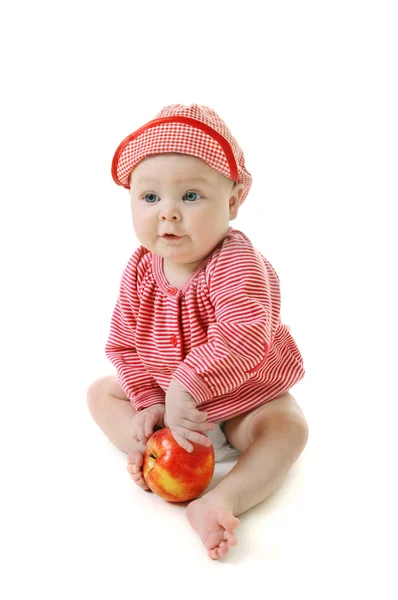 Little girl with ripe red apple — Stock Photo, Image