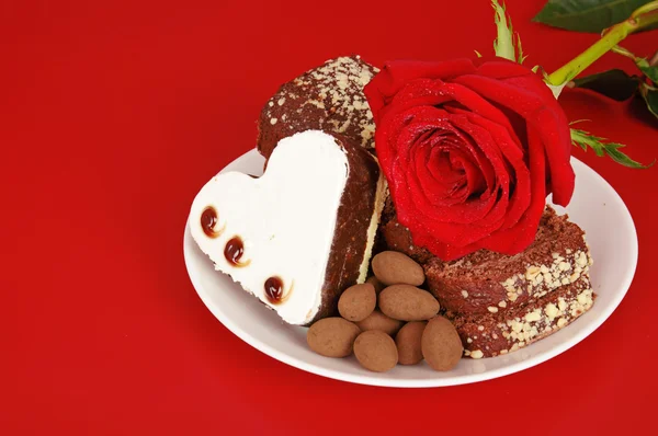 Pink rose and cake — Stock Photo, Image