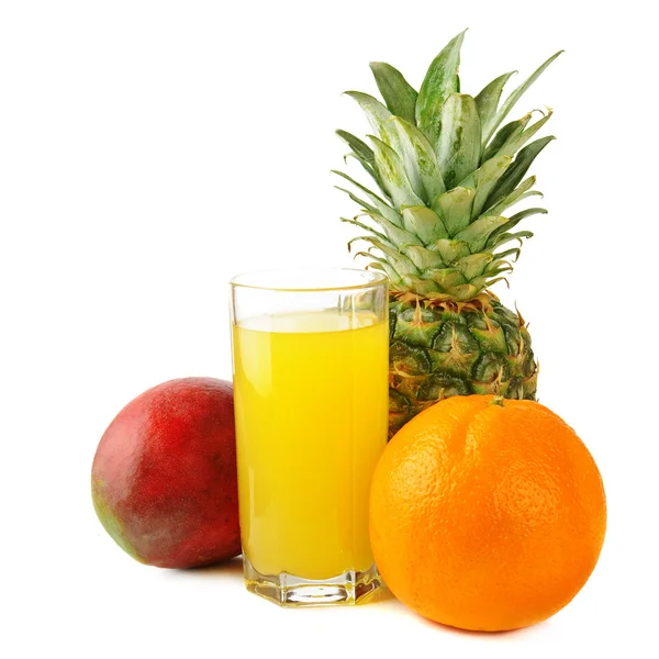 Fruits tropicaux frais et jus — Photo