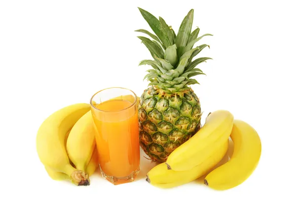 Fresh tropical fruits and juice — Stock Photo, Image