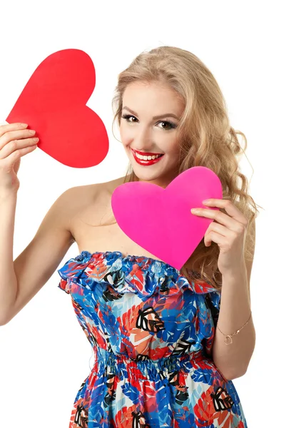 Girl with two hearts — Stock Photo, Image