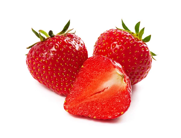 Drei Erdbeeren isoliert auf einem weißen — Stockfoto
