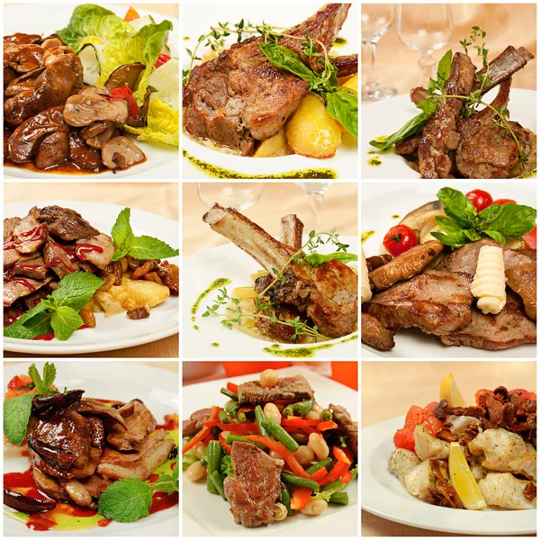 Collage con comidas de carne — Foto de Stock