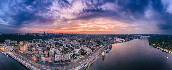 Dramatic Colorful Sunset Dnipro River Kiev Ukraine Travel Background — Stock Photo, Image
