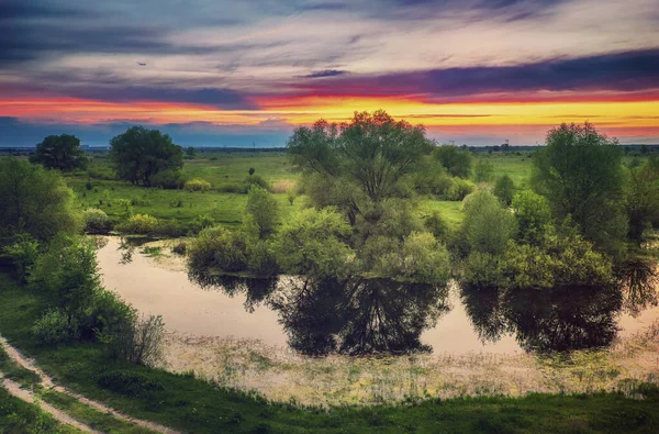 Сельский летний закат — стоковое фото