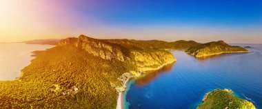 Halkidiki, Sitonia Above, Yunanistan 'dan. Yaz tatili geçmişi. Gün batımında panoramik görünüm