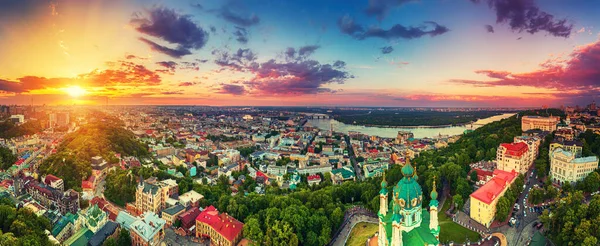 Panoramautsikt Kyiv Fra Himmelen Solnedgang Sommeren Kiev Med Andrew Church – stockfoto