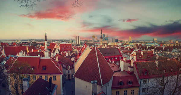 Vue Sur Ville Européenne Tallinn Après Coucher Soleil Arrière Plan — Photo