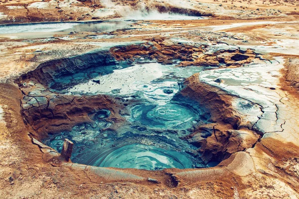 Mudpots Geothermal Area Hverir Iceland Area Boiling Mud Multicolored Cracked — Stock Photo, Image