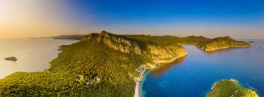 Halkidiki, Sitonia Above, Yunanistan 'dan. Yaz tatili geçmişi. Gün batımında panoramik görünüm