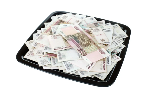 Russian money and black tray — Stock Photo, Image